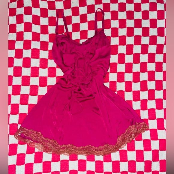 Free People Y2K Fairy Core Lace-Up Pink Lace Trimmed Mini Dress - Medium - Picture 2 of 8